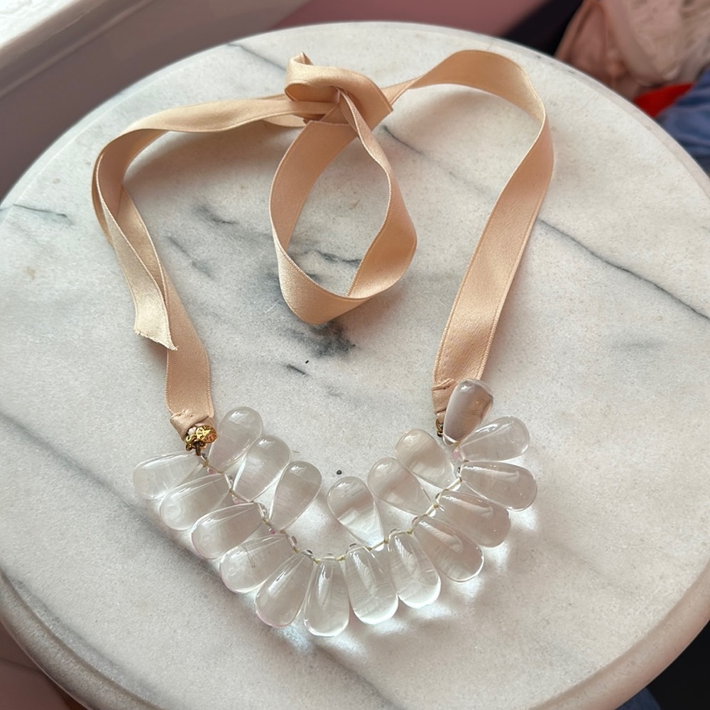 J.Crew clear stone necklace on ribbon